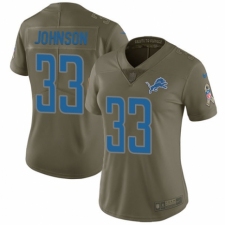 Women's Nike Detroit Lions #33 Kerryon Johnson Limited Olive 2017 Salute to Service NFL Jersey