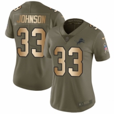 Women's Nike Detroit Lions #33 Kerryon Johnson Limited Olive/Gold Salute to Service NFL Jersey