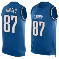 Men's Nike Detroit Lions #87 Levine Toilolo Limited Blue Player Name & Number Tank Top NFL Jersey