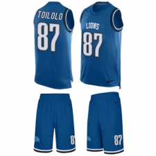 Men's Nike Detroit Lions #87 Levine Toilolo Limited Blue Tank Top Suit NFL Jersey