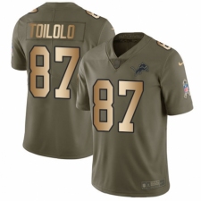 Men's Nike Detroit Lions #87 Levine Toilolo Limited Olive/Gold Salute to Service NFL Jersey