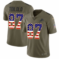 Men's Nike Detroit Lions #87 Levine Toilolo Limited Olive/USA Flag Salute to Service NFL Jersey
