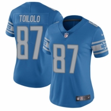 Women's Nike Detroit Lions #87 Levine Toilolo Blue Team Color Vapor Untouchable Elite Player NFL Jersey