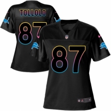 Women's Nike Detroit Lions #87 Levine Toilolo Game Black Fashion NFL Jersey