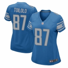 Women's Nike Detroit Lions #87 Levine Toilolo Game Blue Team Color NFL Jersey
