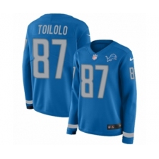 Women's Nike Detroit Lions #87 Levine Toilolo Limited Blue Therma Long Sleeve NFL Jersey