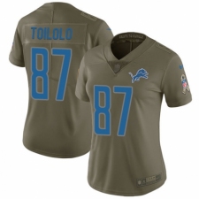 Women's Nike Detroit Lions #87 Levine Toilolo Limited Olive 2017 Salute to Service NFL Jersey