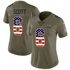Women's Nike Green Bay Packers #6 JK Scott Limited Olive USA Flag 2017 Salute to Service NFL Jersey