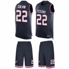 Men's Nike Houston Texans #22 Aaron Colvin Limited Navy Blue Tank Top Suit NFL Jersey