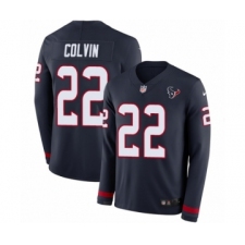 Men's Nike Houston Texans #22 Aaron Colvin Limited Navy Blue Therma Long Sleeve NFL Jersey
