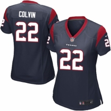Women's Nike Houston Texans #22 Aaron Colvin Game Navy Blue Team Color NFL Jersey