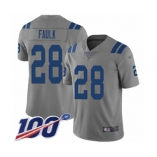 Men's Indianapolis Colts #28 Marshall Faulk Limited Gray Inverted Legend 100th Season Football Jersey