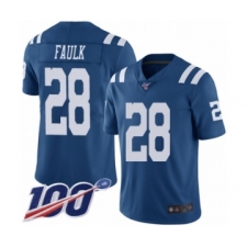 Men's Indianapolis Colts #28 Marshall Faulk Limited Royal Blue Rush Vapor Untouchable 100th Season Football Jersey