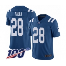 Men's Indianapolis Colts #28 Marshall Faulk Royal Blue Team Color Vapor Untouchable Limited Player 100th Season Football Jersey
