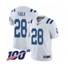 Men's Indianapolis Colts #28 Marshall Faulk White Vapor Untouchable Limited Player 100th Season Football Jersey