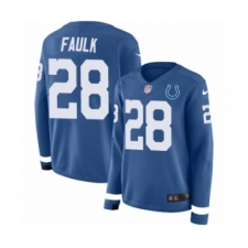 Women's Nike Indianapolis Colts #28 Marshall Faulk Limited Blue Therma Long Sleeve NFL Jersey