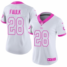 Women's Nike Indianapolis Colts #28 Marshall Faulk Limited White/Pink Rush Fashion NFL Jersey