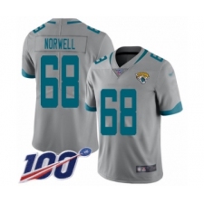Men's Jacksonville Jaguars #68 Andrew Norwell Silver Inverted Legend Limited 100th Season Football Jersey