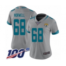 Women's Jacksonville Jaguars #68 Andrew Norwell Silver Inverted Legend Limited 100th Season Football Jersey