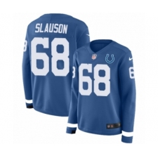 Women's Nike Indianapolis Colts #68 Matt Slauson Limited Blue Therma Long Sleeve NFL Jersey