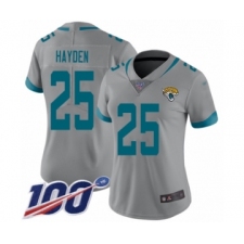 Women's Jacksonville Jaguars #25 D.J. Hayden Silver Inverted Legend Limited 100th Season Football Jersey