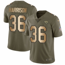 Youth Nike Jacksonville Jaguars #36 Ronnie Harrison Limited Olive/Gold 2017 Salute to Service NFL Jersey