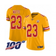 Men's Kansas City Chiefs #23 Armani Watts Limited Gold Inverted Legend 100th Season Football Jersey