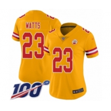 Women's Kansas City Chiefs #23 Armani Watts Limited Gold Inverted Legend 100th Season Football Jersey
