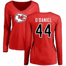 NFL Women's Nike Kansas City Chiefs #44 Dorian O'Daniel Red Name & Number Logo Slim Fit Long Sleeve T-Shirt