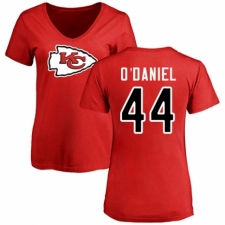 NFL Women's Nike Kansas City Chiefs #44 Dorian O'Daniel Red Name & Number Logo Slim Fit T-Shirt
