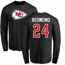 NFL Nike Kansas City Chiefs #24 Will Redmond Black Name & Number Logo Long Sleeve T-Shirt