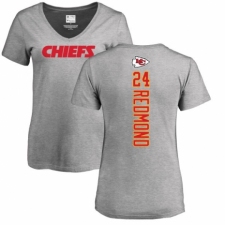 NFL Women's Nike Kansas City Chiefs #24 Will Redmond Ash Backer V-Neck T-Shirt