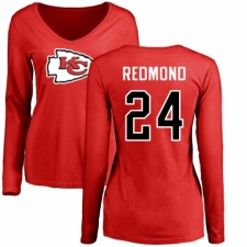 NFL Women's Nike Kansas City Chiefs #24 Will Redmond Red Name & Number Logo Slim Fit Long Sleeve T-Shirt