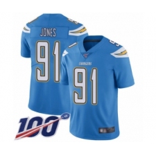 Men's Los Angeles Chargers #91 Justin Jones Electric Blue Alternate Vapor Untouchable Limited Player 100th Season Football Jersey