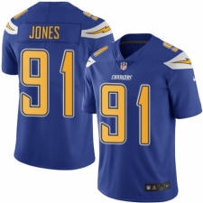 Men's Nike Los Angeles Chargers #91 Justin Jones Elite Electric Blue Rush Vapor Untouchable NFL Jersey