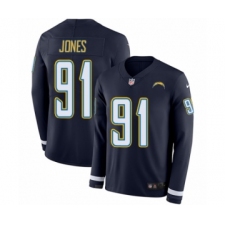 Men's Nike Los Angeles Chargers #91 Justin Jones Limited Navy Blue Therma Long Sleeve NFL Jersey