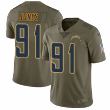 Men's Nike Los Angeles Chargers #91 Justin Jones Limited Olive 2017 Salute to Service NFL Jersey