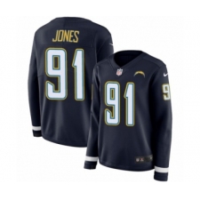 Women's Nike Los Angeles Chargers #91 Justin Jones Limited Navy Blue Therma Long Sleeve NFL Jersey
