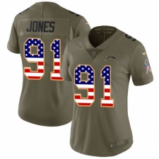 Women's Nike Los Angeles Chargers #91 Justin Jones Limited Olive/USA Flag 2017 Salute to Service NFL Jersey