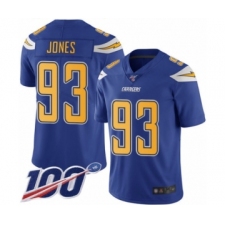 Youth Los Angeles Chargers #93 Justin Jones Limited Electric Blue Rush Vapor Untouchable 100th Season Football Jersey