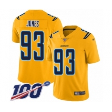 Youth Los Angeles Chargers #93 Justin Jones Limited Gold Inverted Legend 100th Season Football Jersey