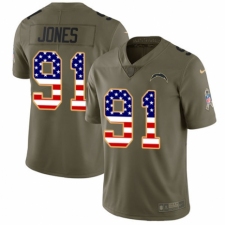 Youth Nike Los Angeles Chargers #91 Justin Jones Limited Olive/USA Flag 2017 Salute to Service NFL Jersey