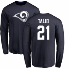NFL Nike Los Angeles Rams #21 Aqib Talib Navy Blue Name & Number Logo Long Sleeve T-Shirt