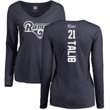 NFL Women's Nike Los Angeles Rams #21 Aqib Talib Navy Blue Backer Slim Fit Long Sleeve T-Shirt