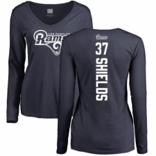 NFL Women's Nike Los Angeles Rams #37 Sam Shields Navy Blue Backer Slim Fit Long Sleeve T-Shirt