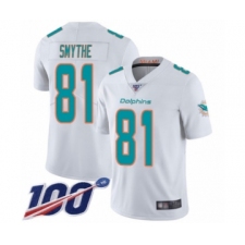 Men's Miami Dolphins #81 Durham Smythe White Vapor Untouchable Limited Player 100th Season Football Jersey