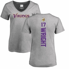 NFL Women's Nike Minnesota Vikings #17 Kendall Wright Ash Backer V-Neck T-Shirt