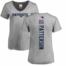 NFL Women's Nike New England Patriots #86 Cordarrelle Patterson Ash Backer V-Neck T-Shirt