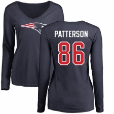 NFL Women's Nike New England Patriots #86 Cordarrelle Patterson Navy Blue Name & Number Logo Slim Fit Long Sleeve T-Shirt