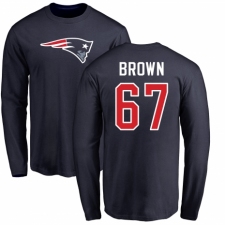 NFL Nike New England Patriots #67 Trent Brown Navy Blue Name & Number Logo Long Sleeve T-Shirt